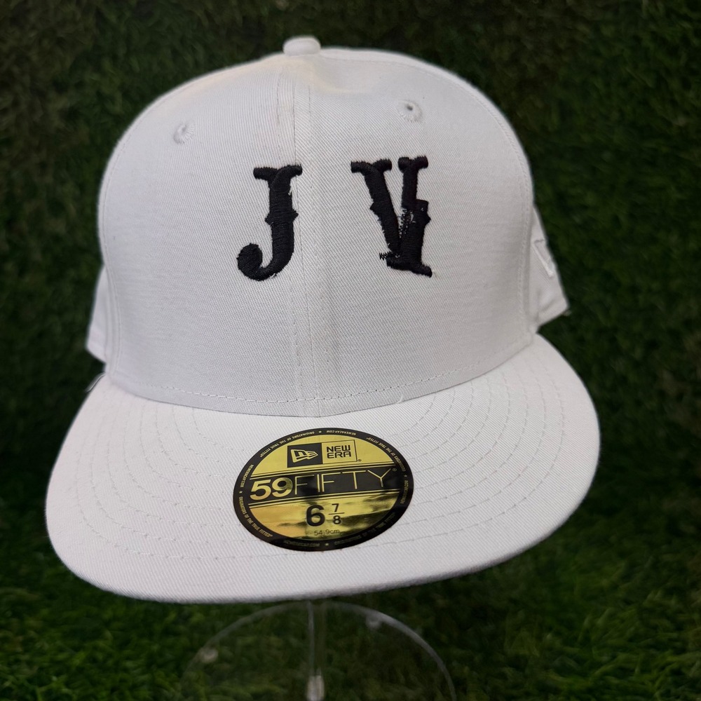 New Era 59FIFTY Hat Unisex 6 7/8 Fitted White Cotton JV Embroidery Shark Cap